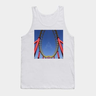 vivid red roller coaster on clear cloudless blue sky background structural 3D illustration design Tank Top